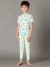 Bamboo Cotton Co-ord Set | Printed Short Sleeve Top and Solid Pant | Boys