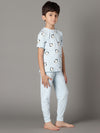Bamboo Cotton Co-ord Set | Printed Short Sleeve Top and Solid Pant | Boys